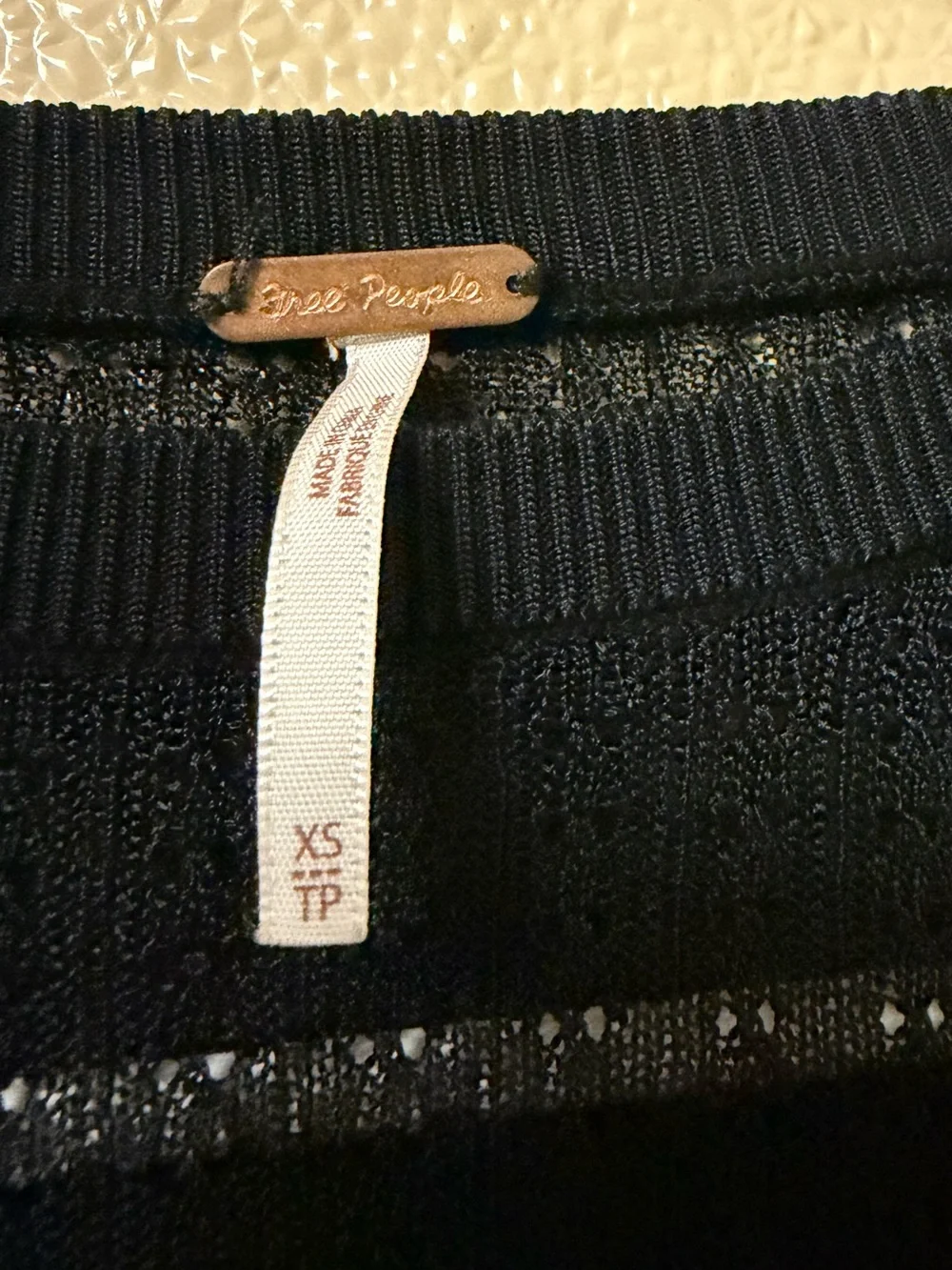 Free People H2O Crew Pullover Open Knit Cropped Sweater Black Size XS